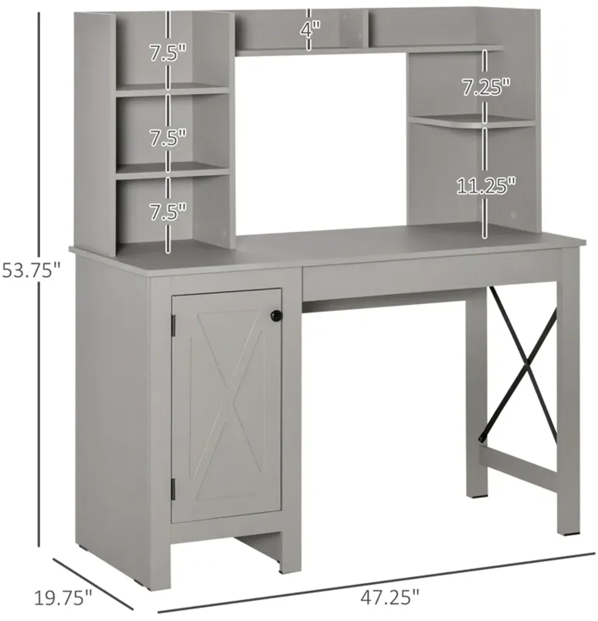 Light Grey Workstation: Computer Desk with Bookshelves and Storage