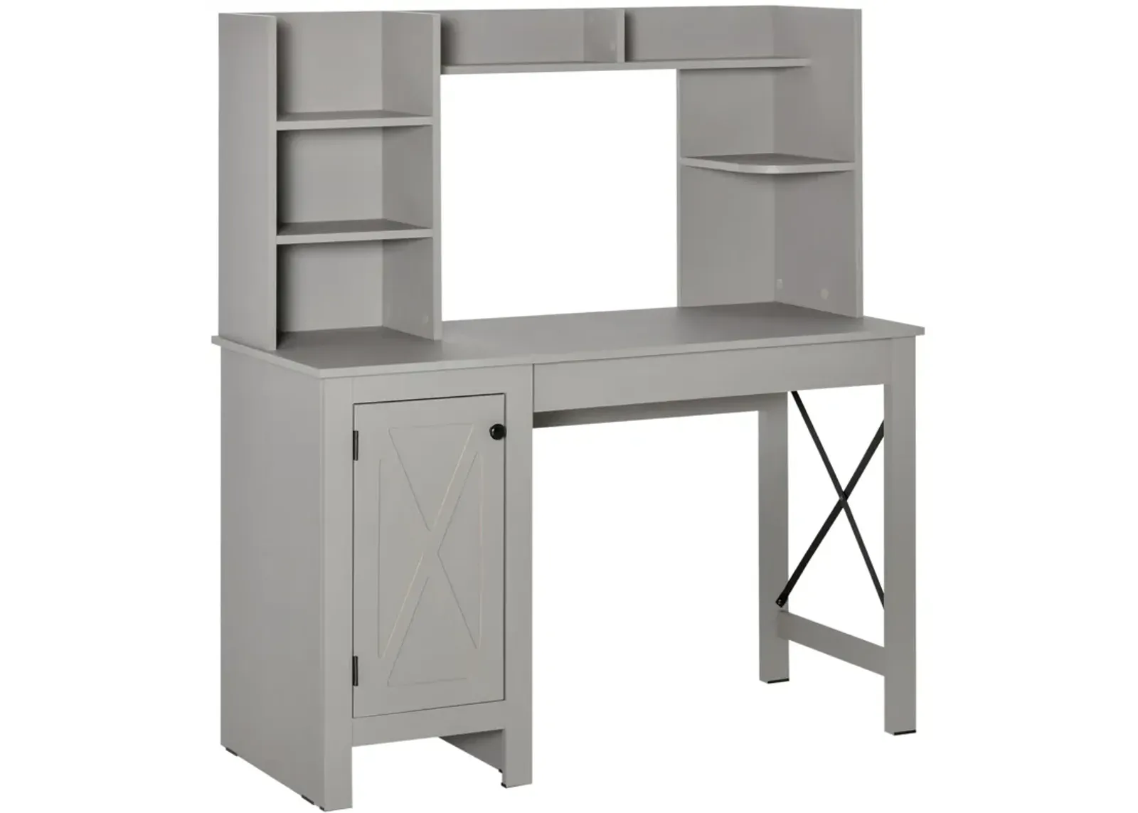 Light Grey Workstation: Computer Desk with Bookshelves and Storage