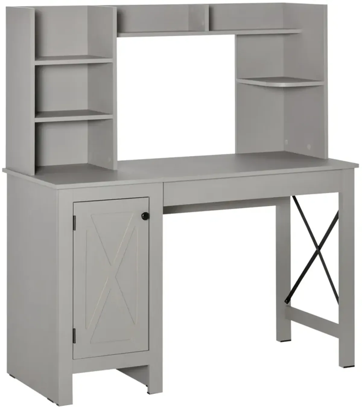 Light Grey Workstation: Computer Desk with Bookshelves and Storage