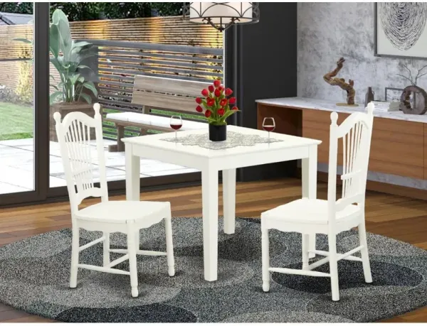 3 PC small Kitchen Table and 2 hard wood Kitchen Dining Chairs in Linen White
