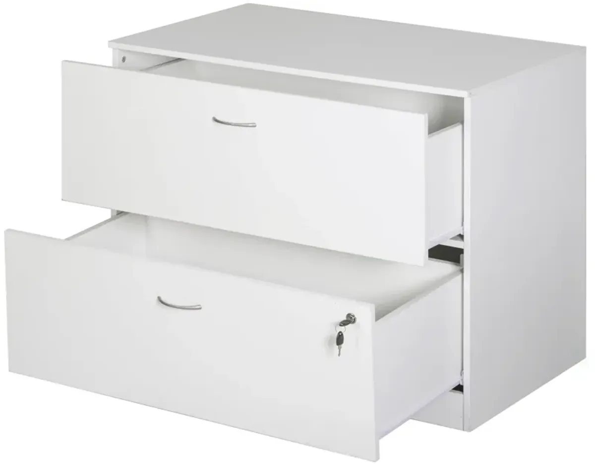 30-Inch White Wooden Lateral File Cabinet with Two Spacious Drawers, One Lockable - Suitable for Home Office, Offering Ample Space for Documents, Supplies, and Printer Stand Needs