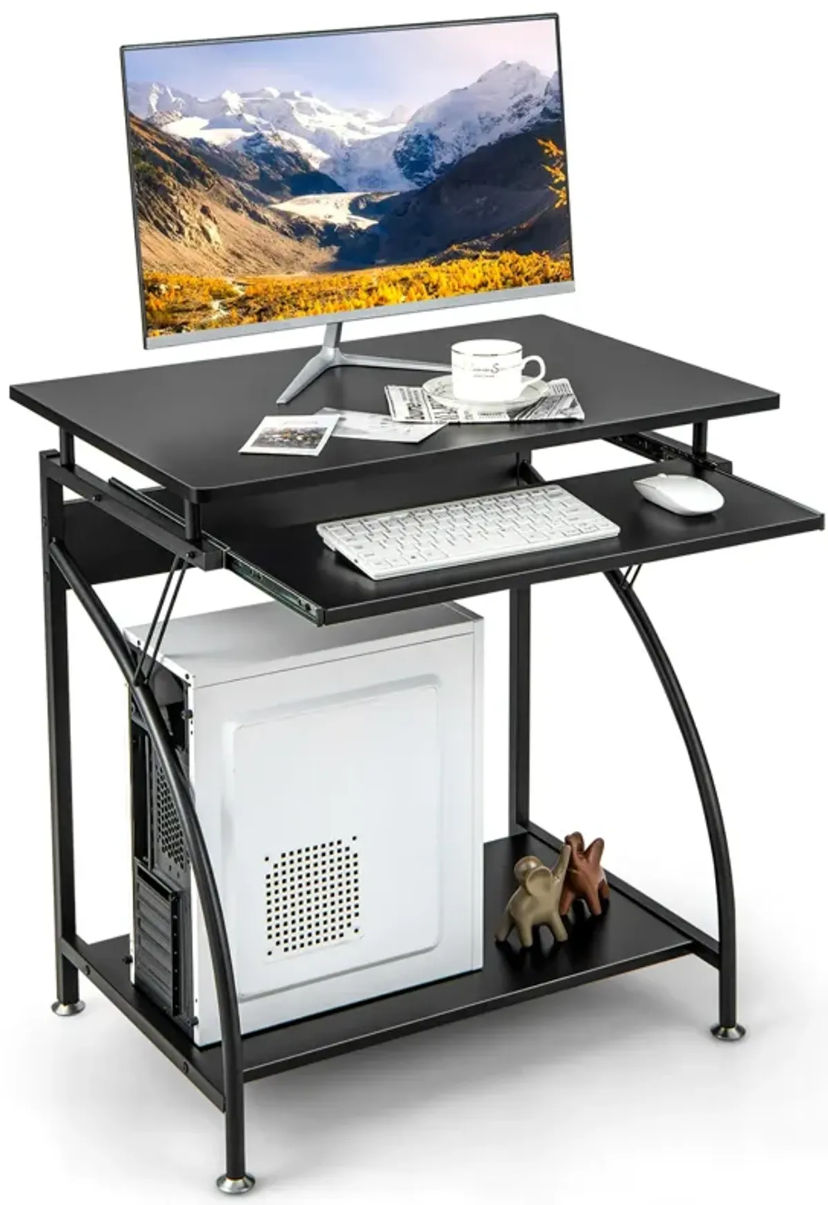 27.5 Inch Laptop Table Computer Desk for Small Spaces with Pull-out Keyboard Tray