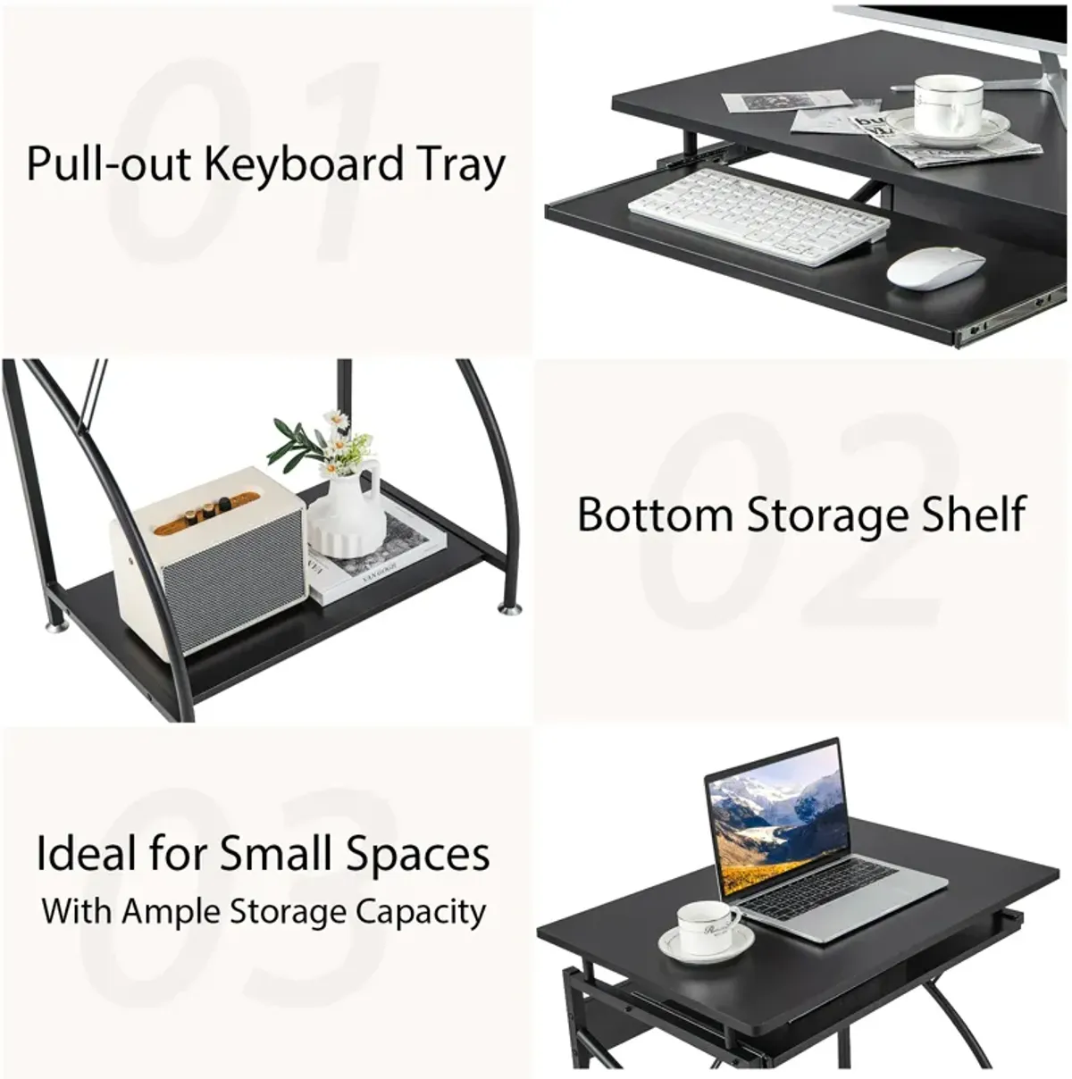 27.5 Inch Laptop Table Computer Desk for Small Spaces with Pull-out Keyboard Tray