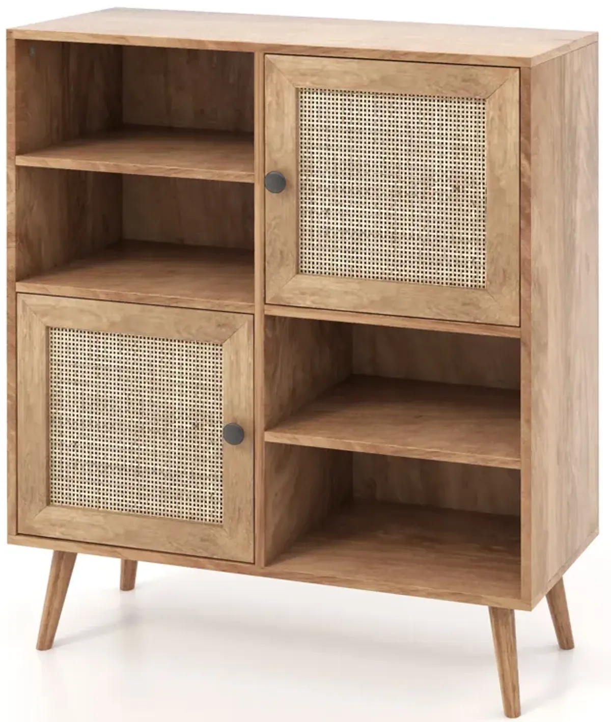 Rattan Buffet Cabinet with 2 Doors and 2 Cubbies-Natural