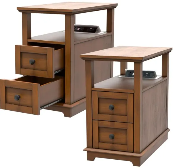 HIFYOBRO End Table with Flip Top Charging Station Set of 2, Narrow Side Table with 2 Drawers, Type-C & USB Port & Power outlets,