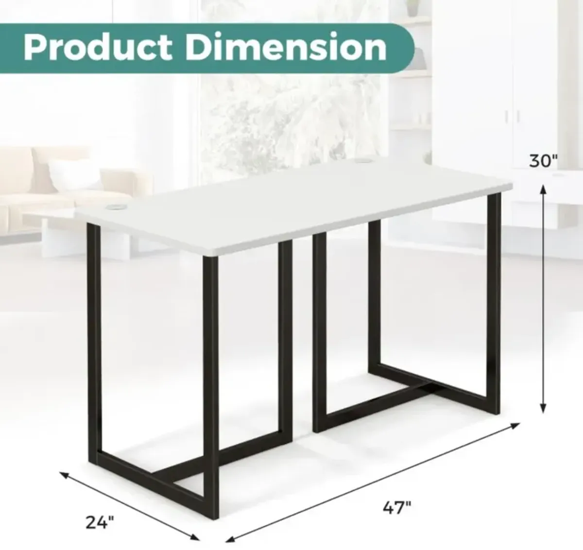 Hivvago Modern Computer Desk 47 Inch Writing Study Table with Metal Frame