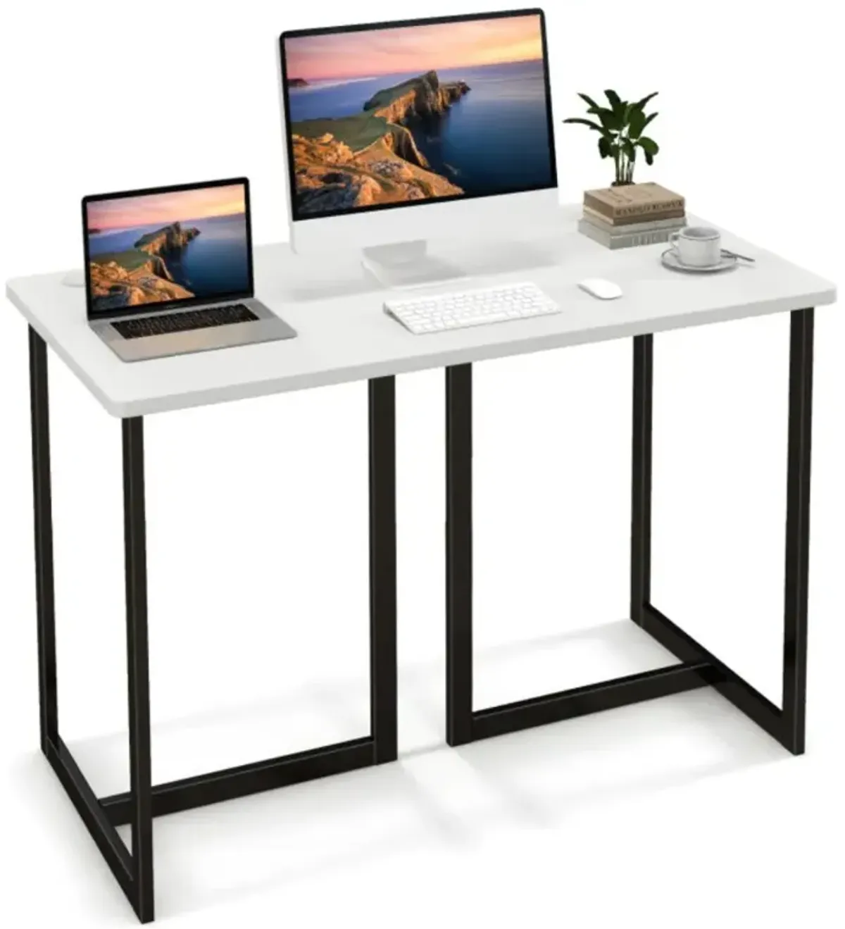 Hivvago Modern Computer Desk 47 Inch Writing Study Table with Metal Frame