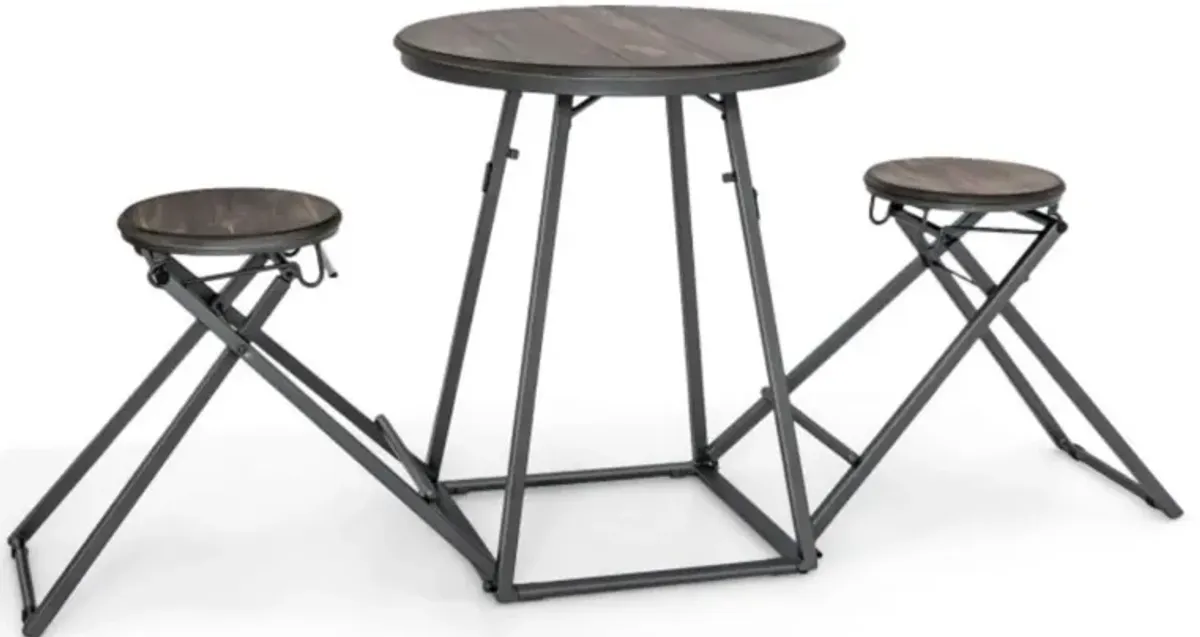 Hivvago 3 Pieces Dining Table Set with 2 Foldable Stools for Small Space-Gray