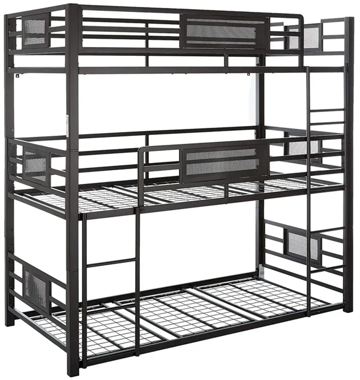 Metal Triple Bunk Bed with Built in Ladder, Bronze-Benzara