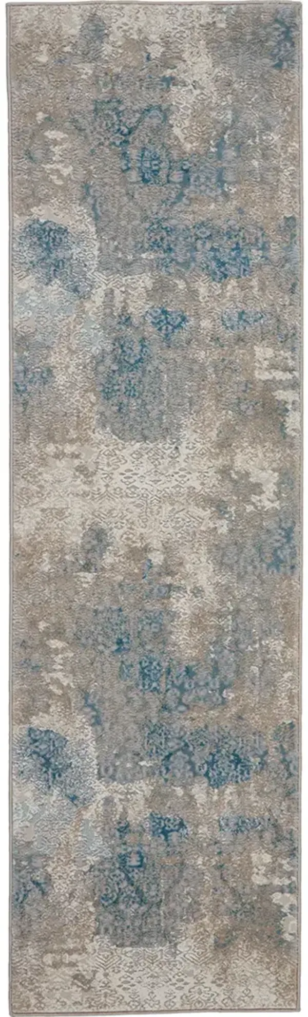 Karma KRM07 Ivory/Light Blue 2'2" x 7'6" Rug