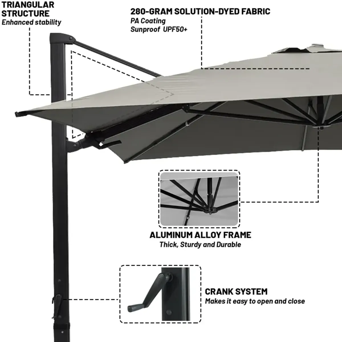 10x13 ft. 360 Rotation Patio Cantilever Umbrella with Base in Gray