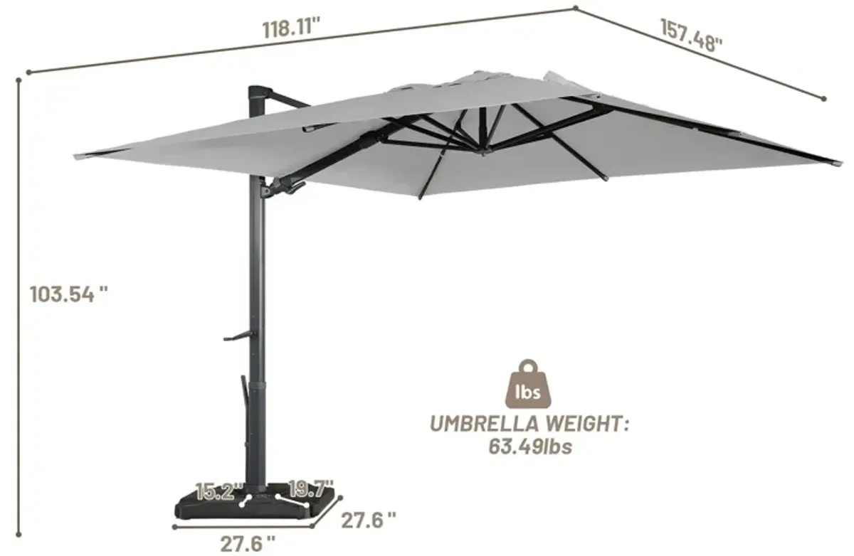 10x13 ft. 360 Rotation Patio Cantilever Umbrella with Base in Gray