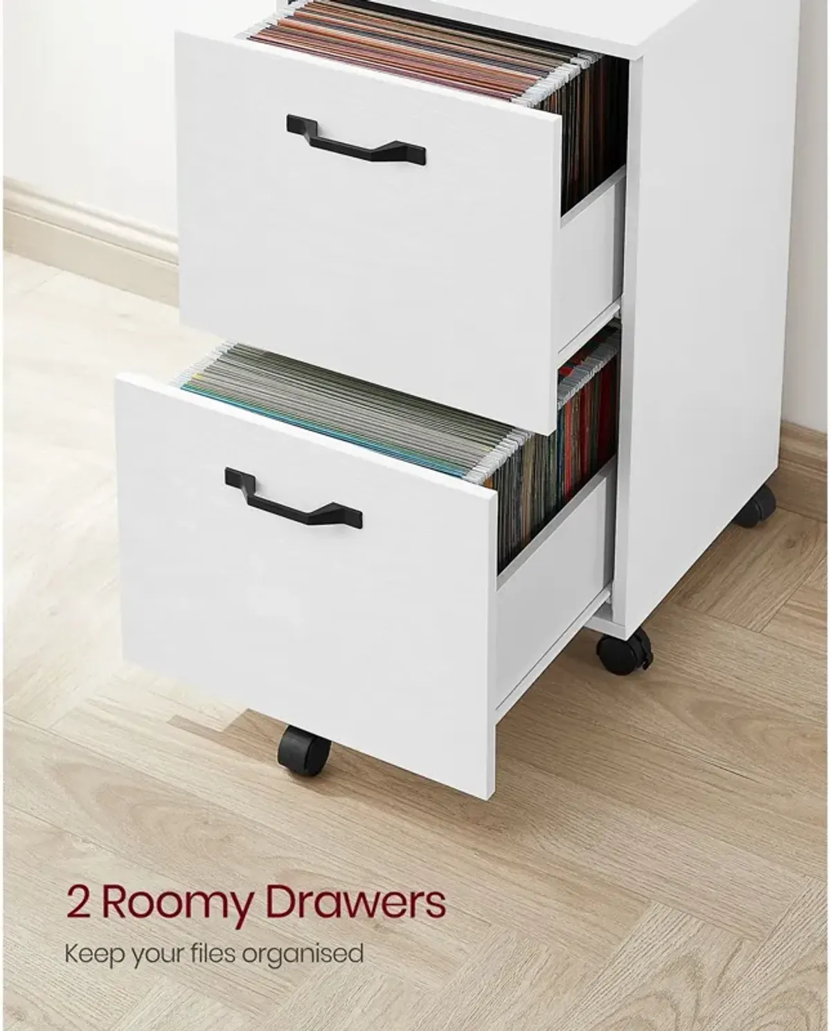 Rolling File Cabinet with 2 Drawers for A4 and Letter-Sized Documents