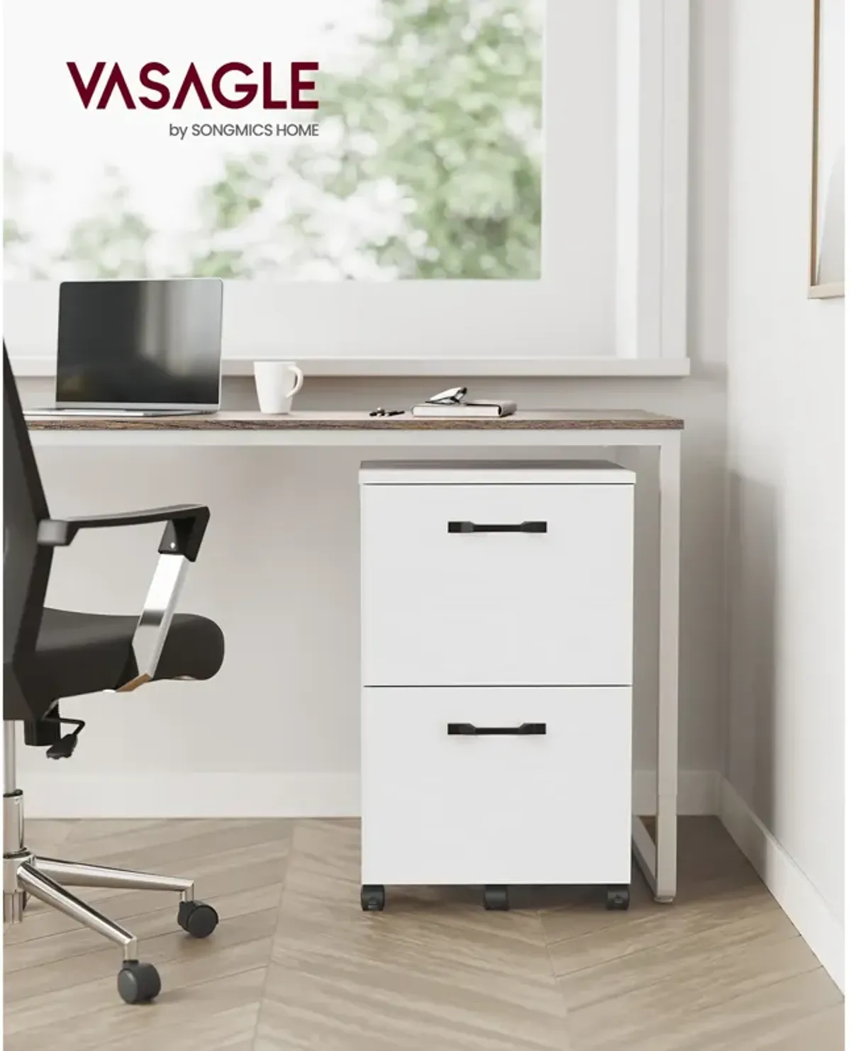 Rolling File Cabinet with 2 Drawers for A4 and Letter-Sized Documents