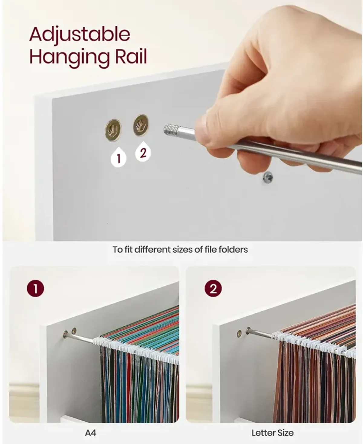 Rolling File Cabinet with 2 Drawers for A4 and Letter-Sized Documents