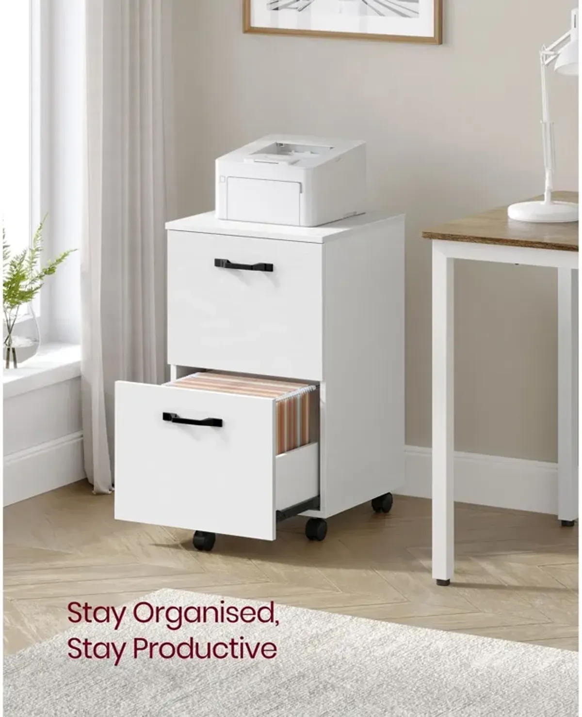 Rolling File Cabinet with 2 Drawers for A4 and Letter-Sized Documents