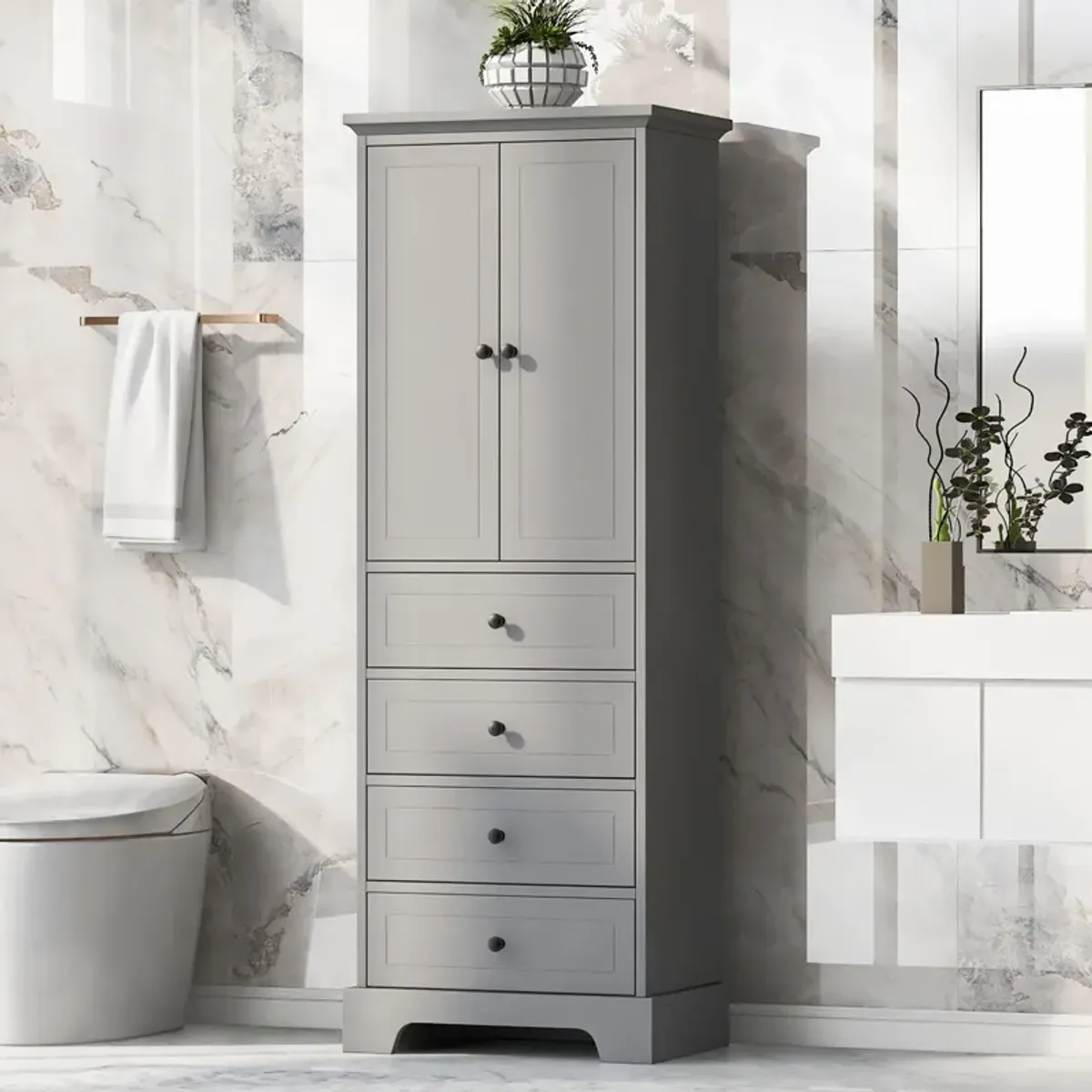 Merax Modern Bathroom Storage Cabinet with 2 Doors and 4 Drawers