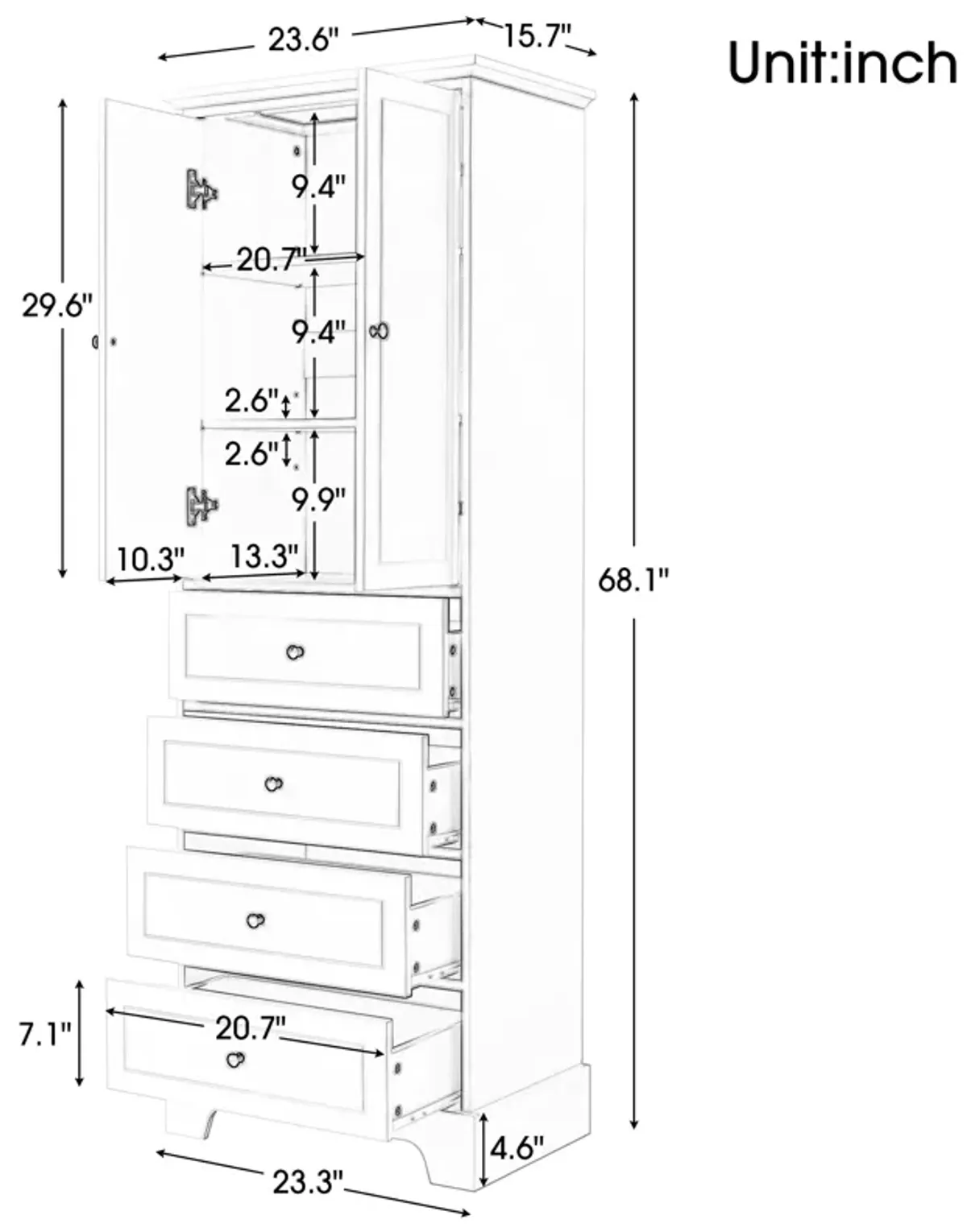 Merax Modern Bathroom Storage Cabinet with 2 Doors and 4 Drawers