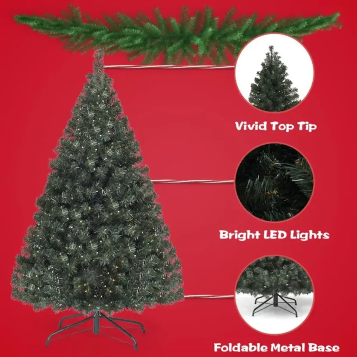 Hivvago 4.5 Feet PVC Pre-lit Artificial Hinged Christmas Tree