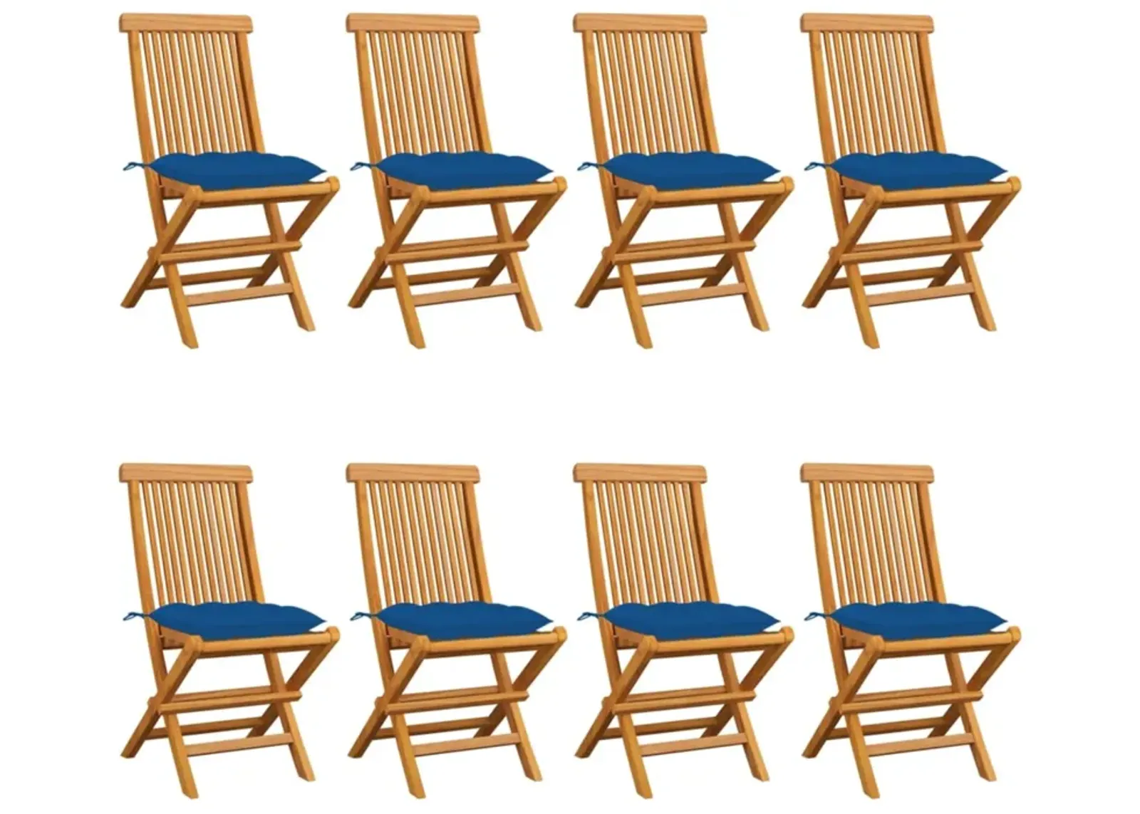 vidaXL Garden Chairs with Blue Cushions 8 pcs Solid Teak Wood