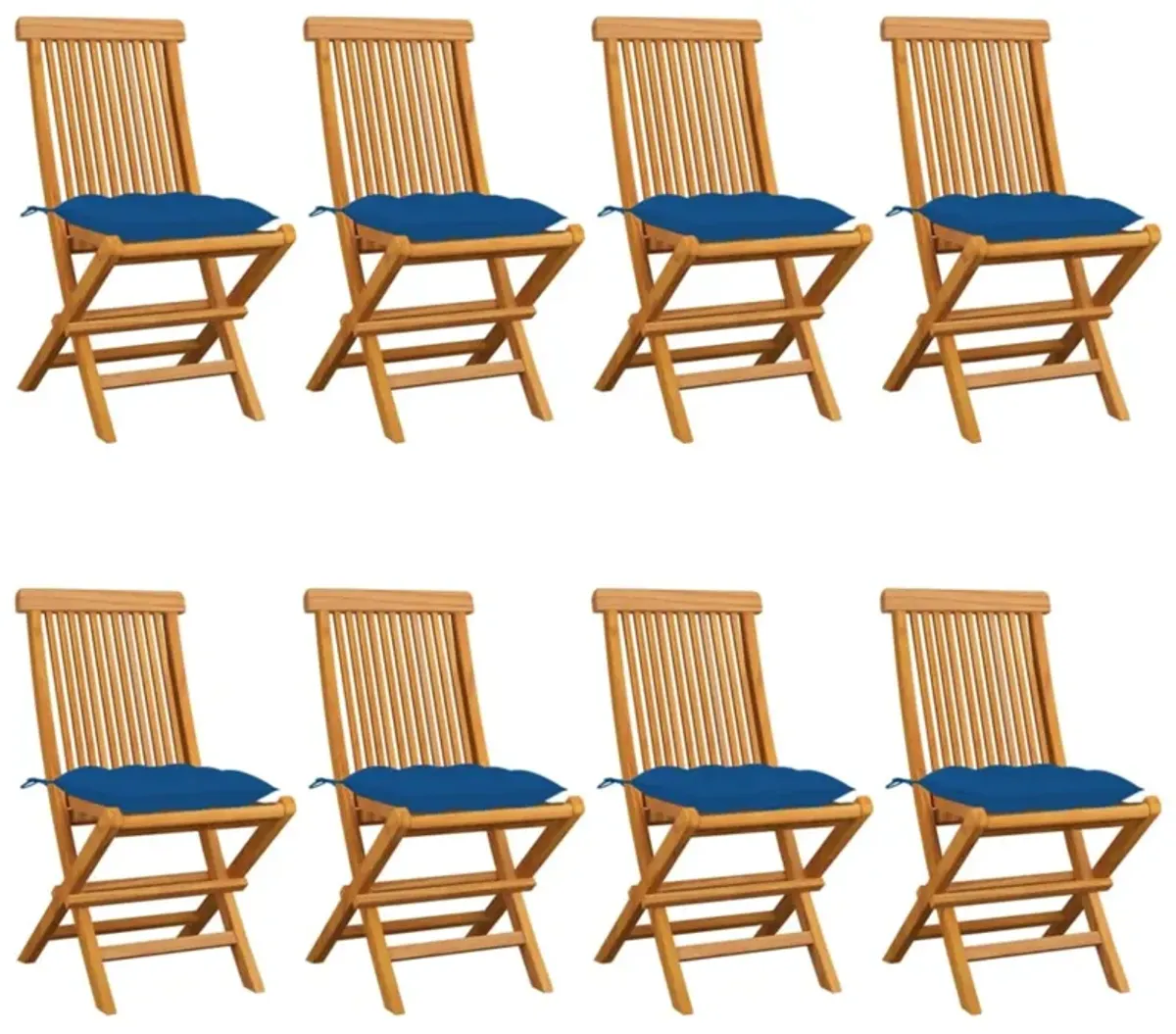 vidaXL Garden Chairs with Blue Cushions 8 pcs Solid Teak Wood