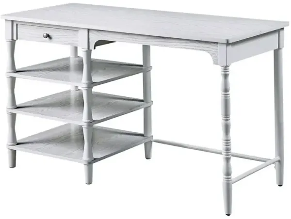 Gia 48 Inch Writing Desk, 1 Drawer, 3 Shelves, Metal, White Wood Frame - Benzara