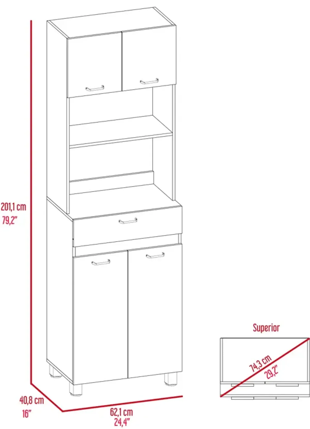 Caribe Microwave Cabinet, Four Legs, One Drawer, Double Door, One Shelf White Smokey Oak