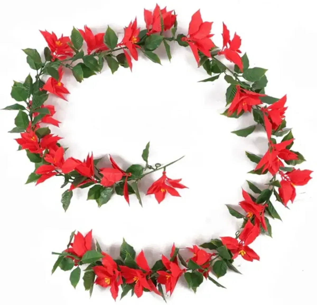 Artificial Poinsettia Garland 63" UV Resistant Interconnectable (Outdoor Proof)