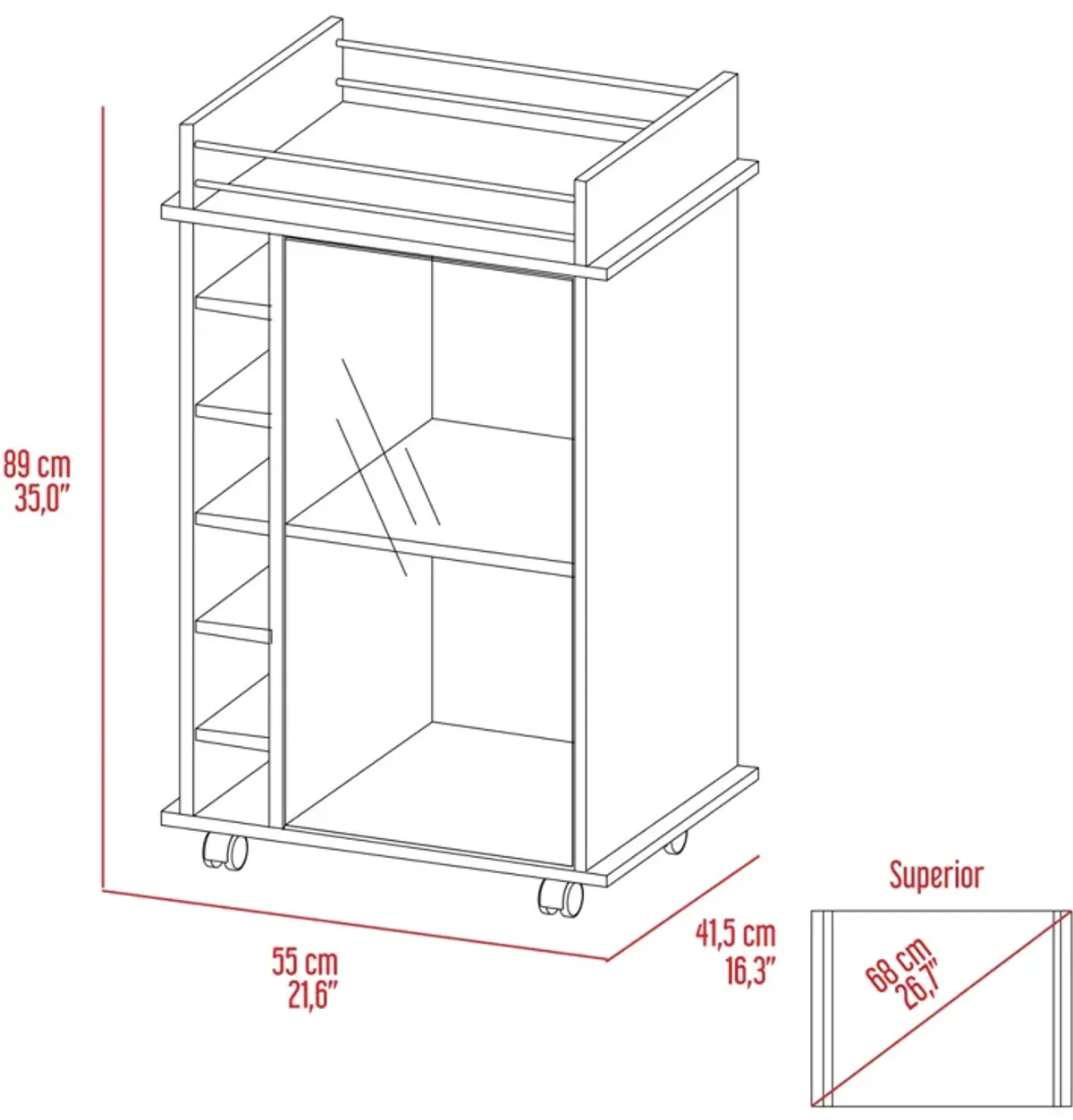 Savannah 6-Bottle 3-Shelf Bar Cart Light Oak