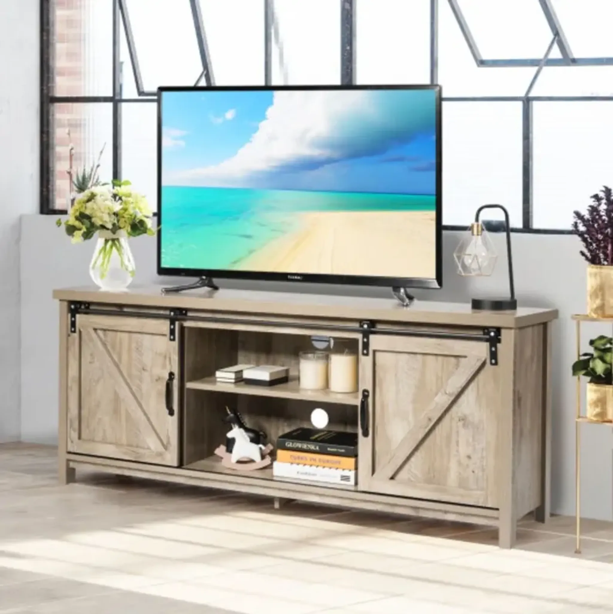 Tv Stand Media Center Console Cabinet With Sliding Barn Door Mathis ...