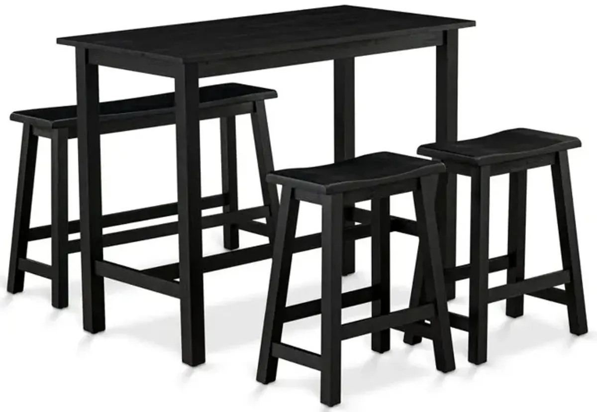 East West Furniture 4 Piece Dining Room Table Sets Includes a Wood Dining Table, 2 Kitchen Stools with a Mid Century Modern Bench - Wire brushed Black Finish