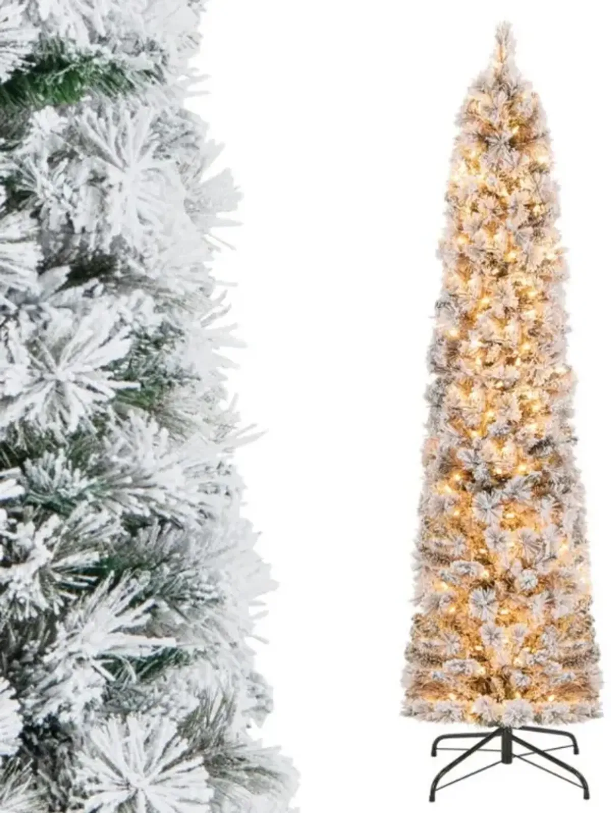 Christmas Tree with 258 Branch Tips and 100 Incandescent Lights-Flocked and Slim