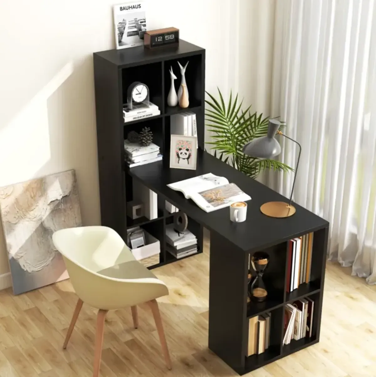 Hivvago Modern Computer Desk with 12 Cubes Bookshelf