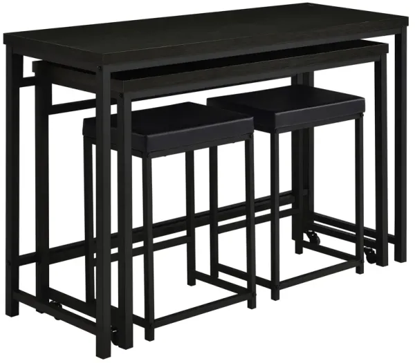 Havel 4pc Dual Counter Table Set with 2 Stools, USB, Black Faux Leather - Benzara