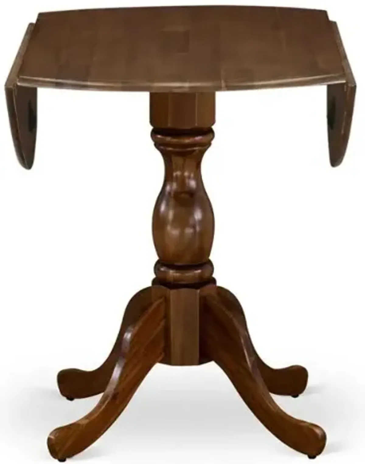 East West Furniture DMT-AWA-TP Round Mid Century Table Acacia Walnut Color Table Top Surface and Asian Wood Drops Leave Small Table Pedestal Legs -Acacia Walnut Finish