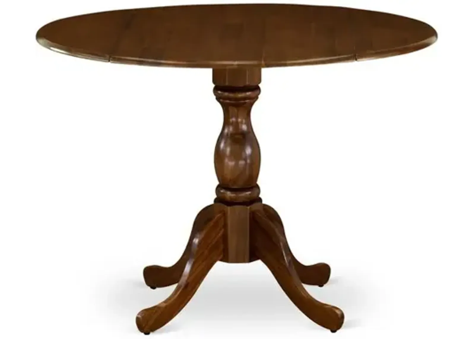 East West Furniture DMT-AWA-TP Round Mid Century Table Acacia Walnut Color Table Top Surface and Asian Wood Drops Leave Small Table Pedestal Legs -Acacia Walnut Finish