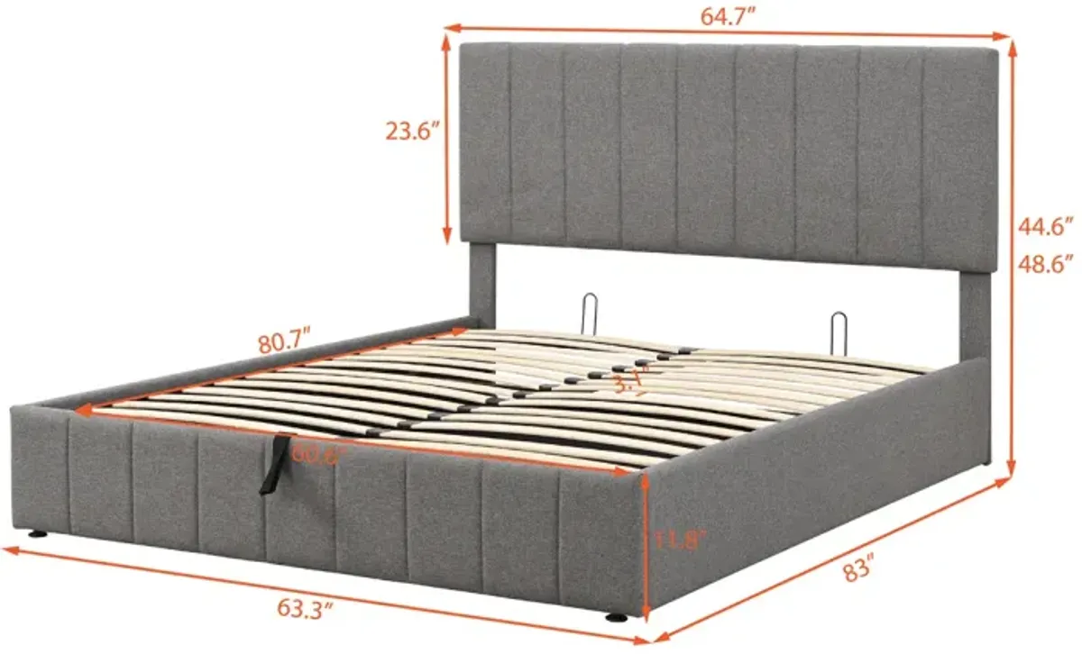 Queen Size Upholstered Platform Bed With A Hydraulic Storage System