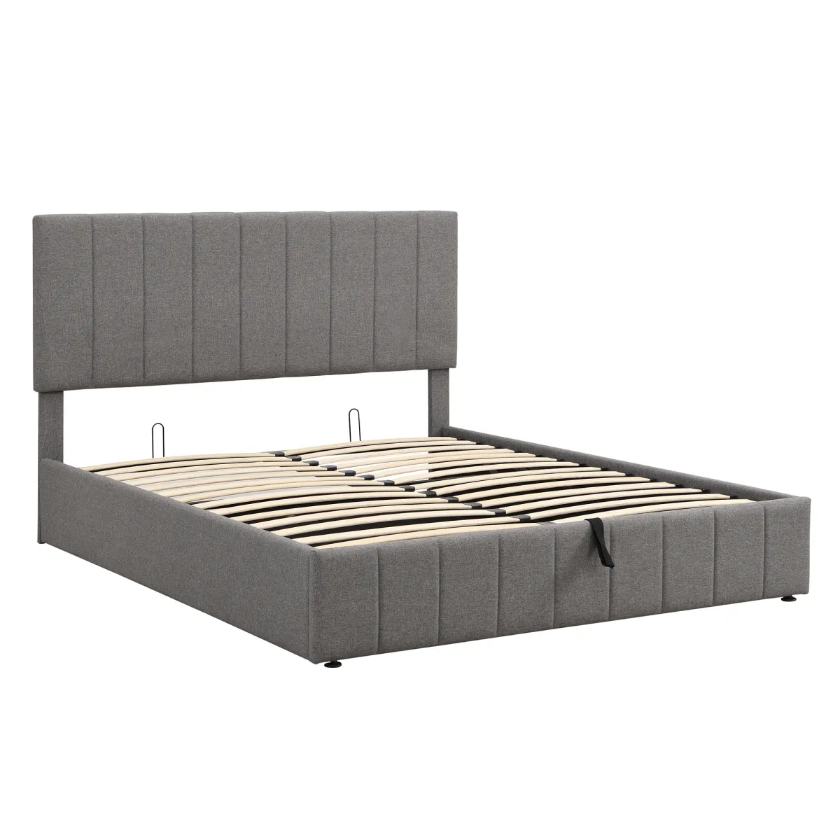 Queen size Upholstered Platform bed with a Hydraulic Storage System - Gray