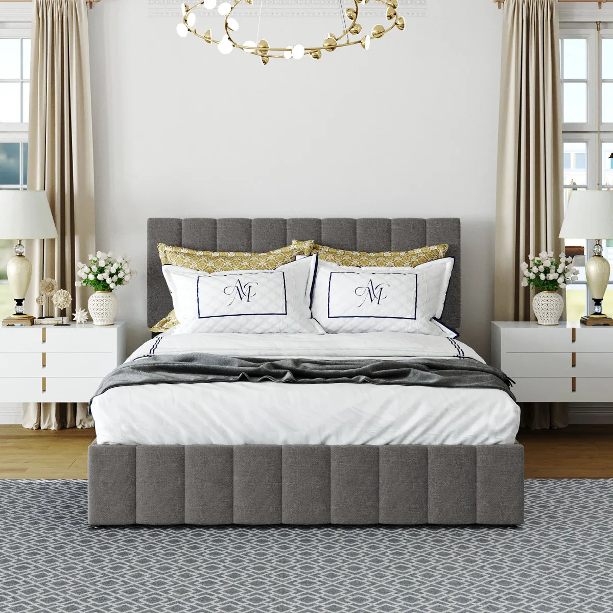 Queen size Upholstered Platform bed with a Hydraulic Storage System - Gray