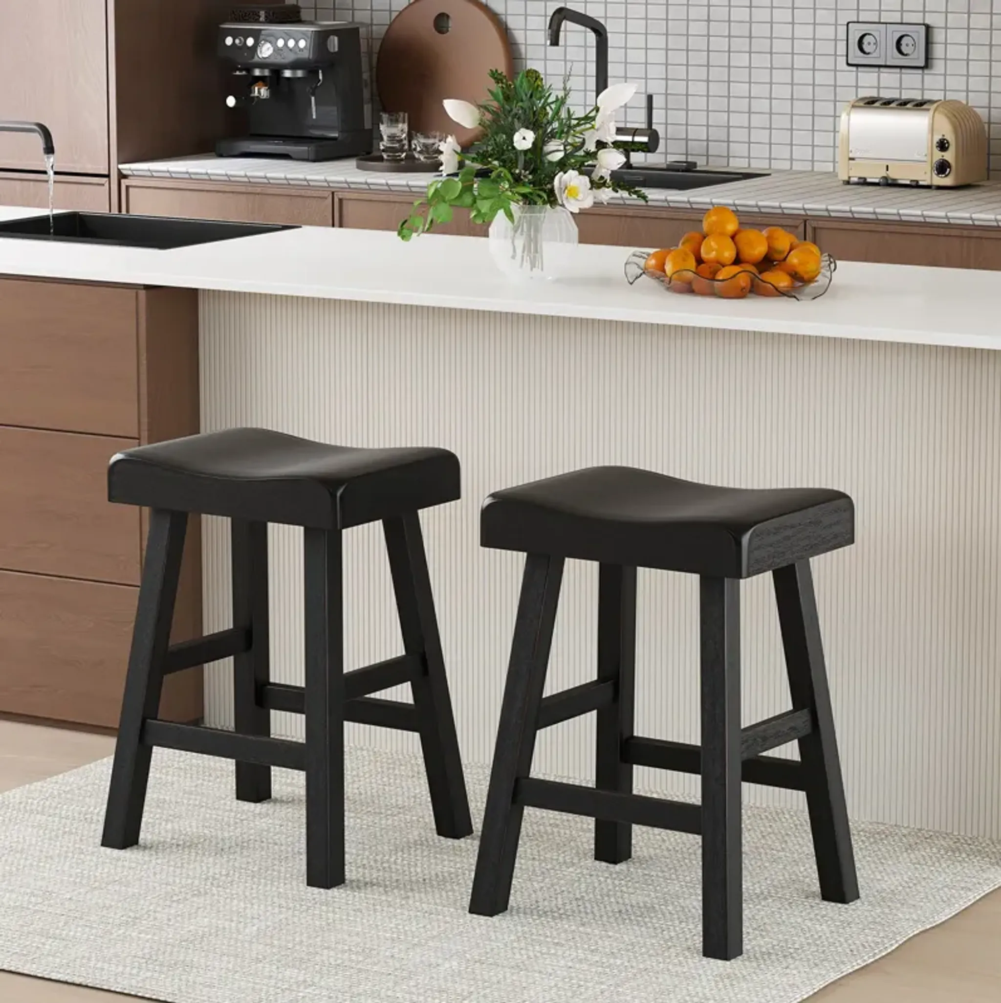 Counter Height Stools Set of 2 with Footrest for Restaurant Cafe Pub ...