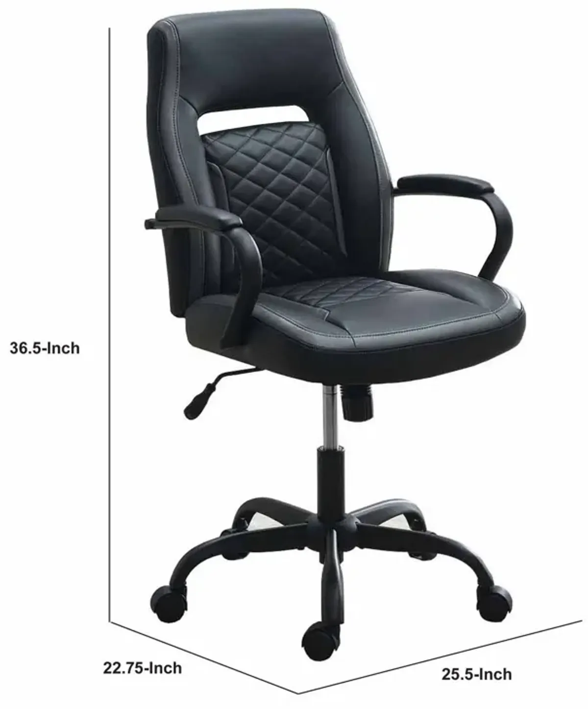 Ida 26 Inch Ergonomic Office Chair, Faux Leather Swivel Seat, Black, Gray-Benzara