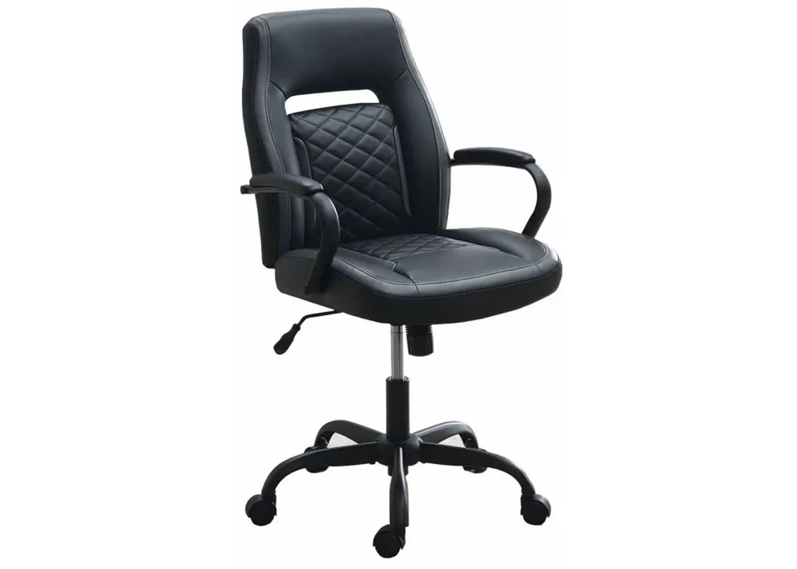 Ida 26 Inch Ergonomic Office Chair, Faux Leather Swivel Seat, Black, Gray-Benzara