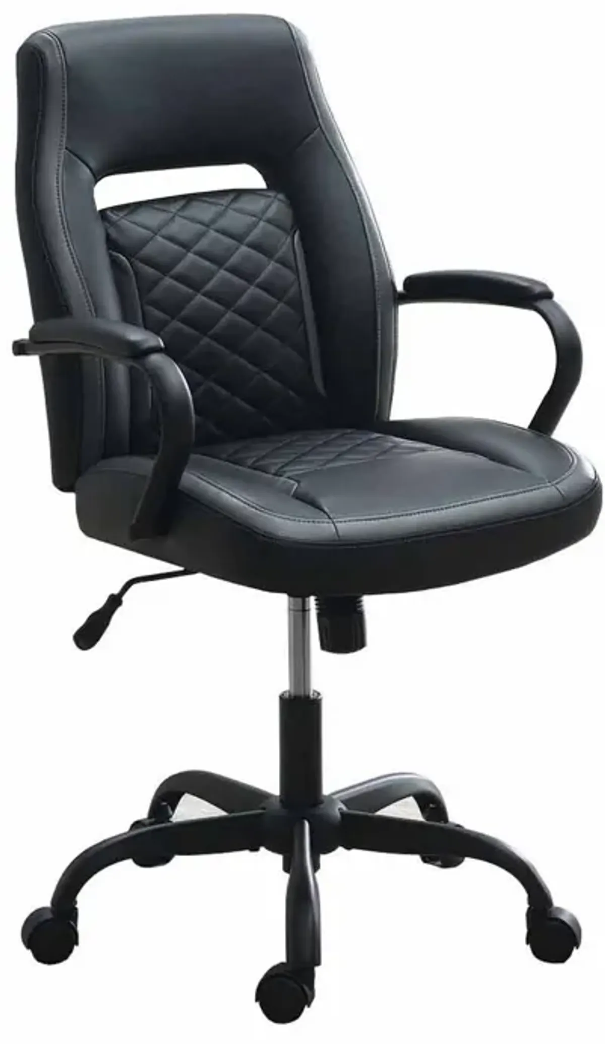 Ida 26 Inch Ergonomic Office Chair, Faux Leather Swivel Seat, Black, Gray-Benzara