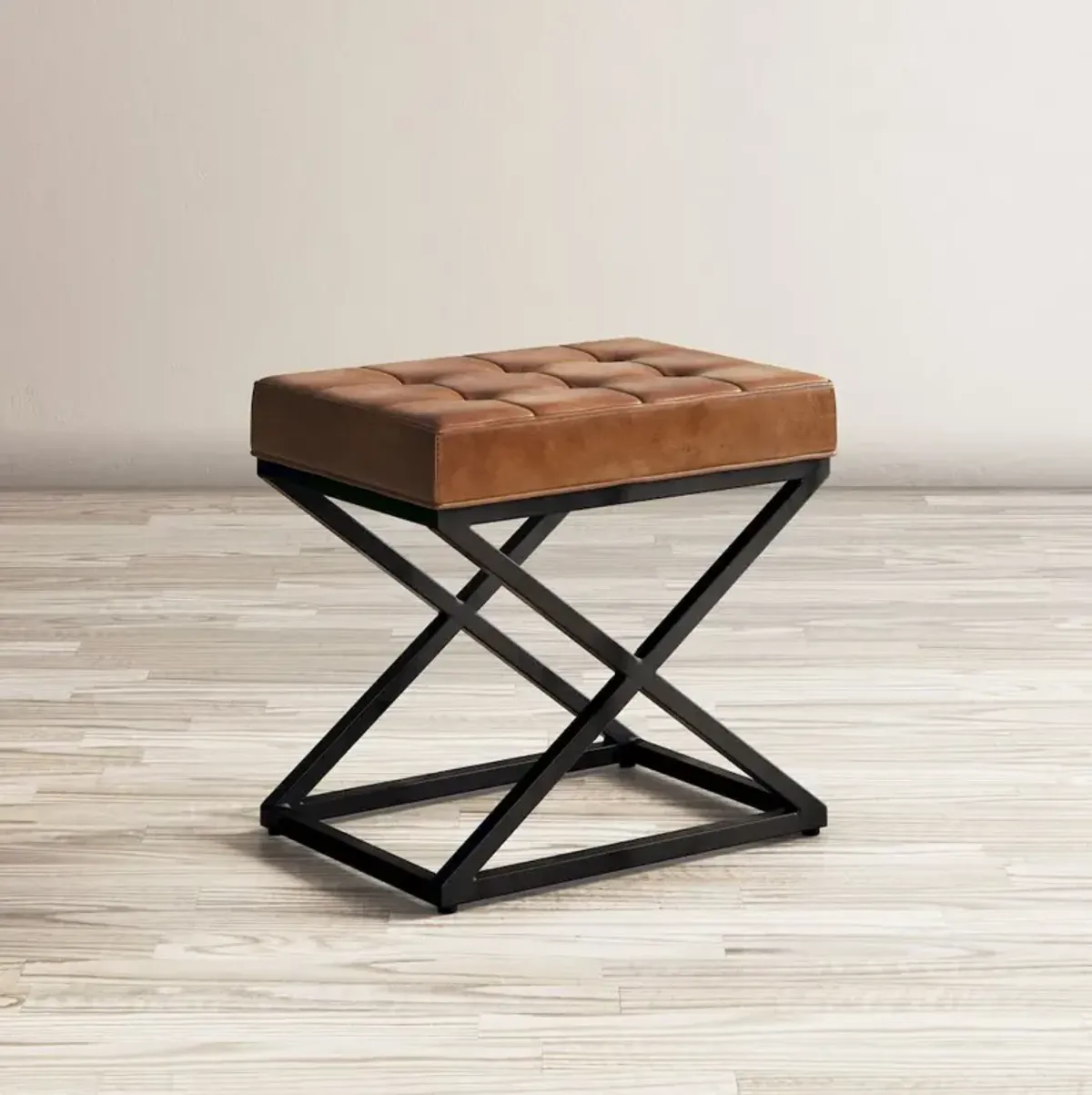 Jofran Global Archive Distressed Genuine Leather Ottoman Stool