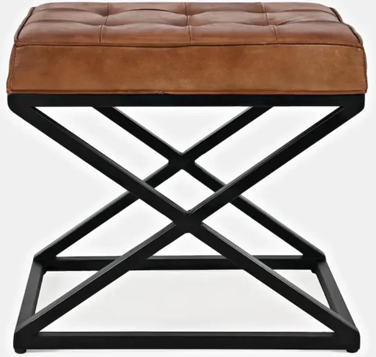 Jofran Global Archive Distressed Genuine Leather Ottoman Stool