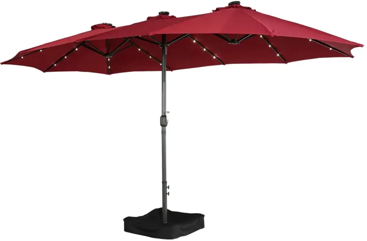 MONDAWE 15ft Rectangular Double-Sided Solar LED Outdoor Patio Market Umbrella with Base Included