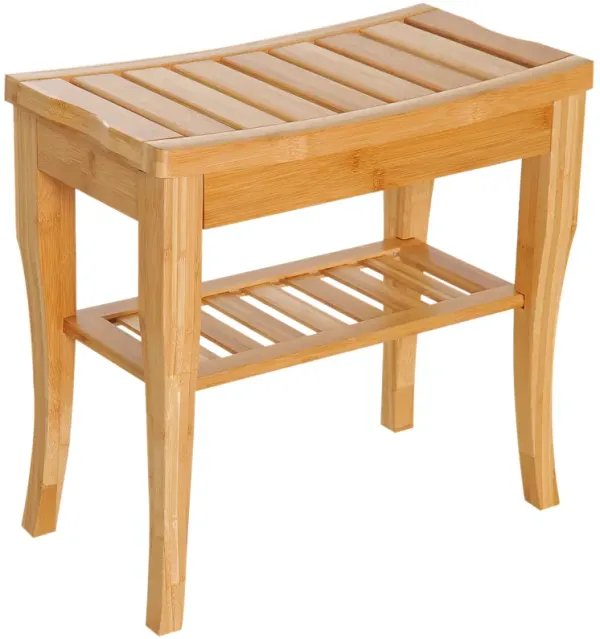 20" Bamboo Shower Bench With Storage Shelf