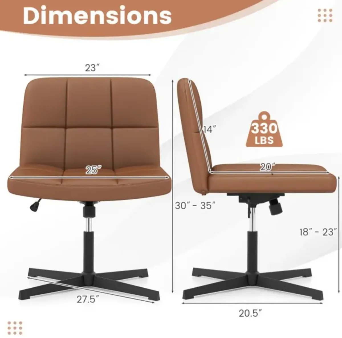 PU Leather Cross-Legged Office Chair with Oversized U-Shaped Seat for Home Office or Vanity