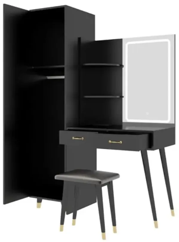 Makeup Vanity Table and Slim Armoire Wardrobe Set – Space-Saving Bedroom Storage and Dressing Combo