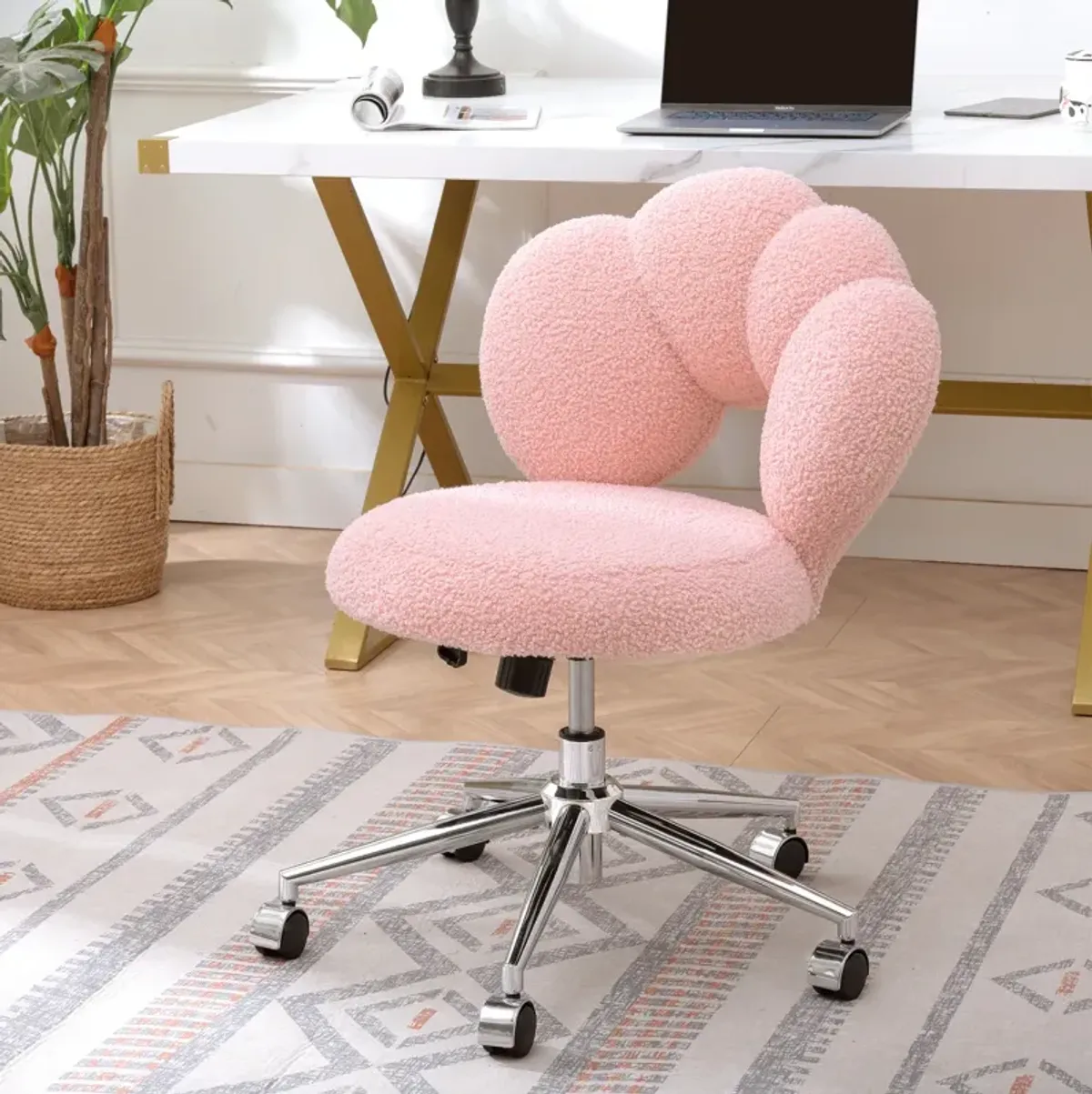 360 Swivel Height Adjustable, Swivel Chair, Teddy Fabric, Home Office Chair